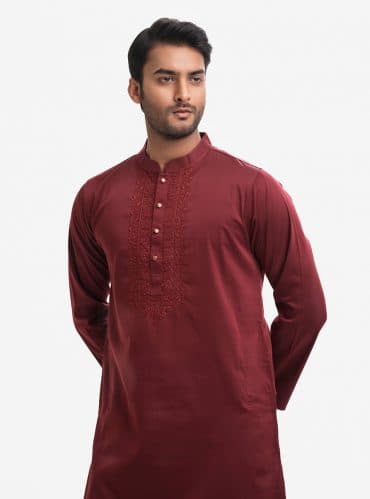 Maroon Cotton Semi Fit Panjabi