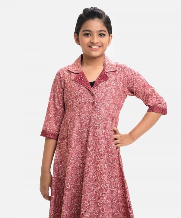 Red Blended Lapel Collar Frock