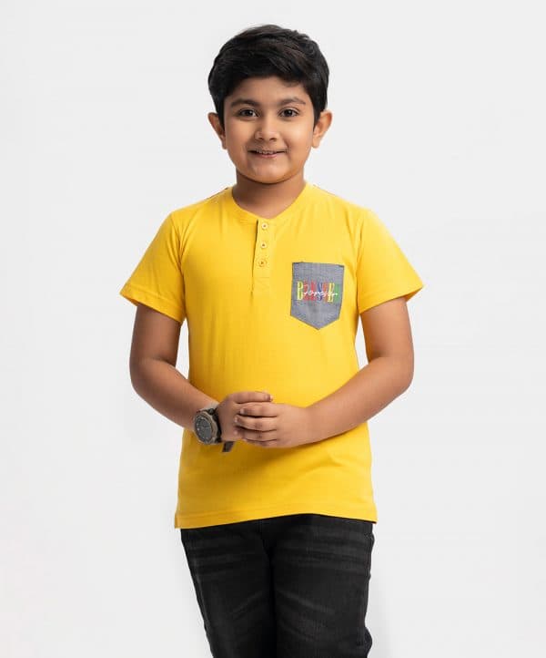 Yellow Cotton Henley T-shirt