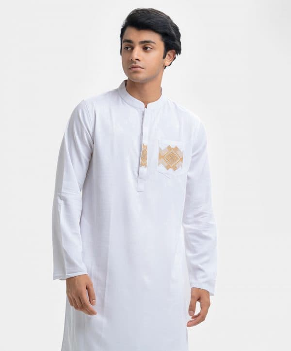 White Jacquard Fitted Panjabi