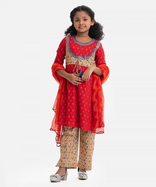 Red Viscose A-line Salwar Kameez
