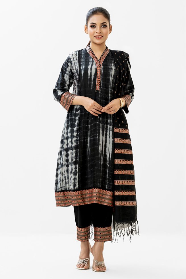 Black & White Shibori Dyed Salwar Kameez Set