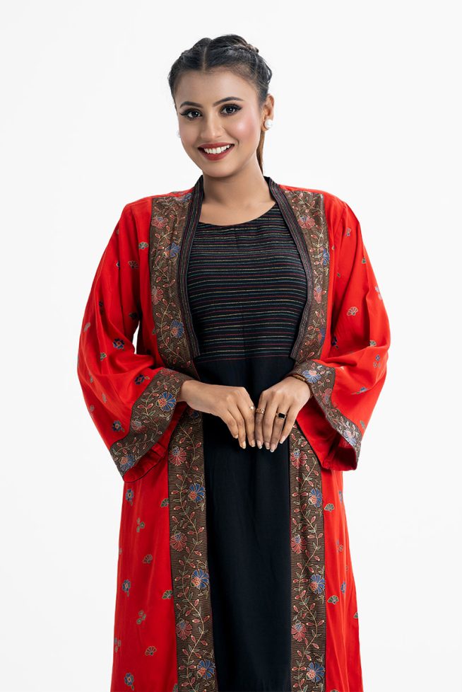 Printed Bell-sleeved Tunic with Shrug