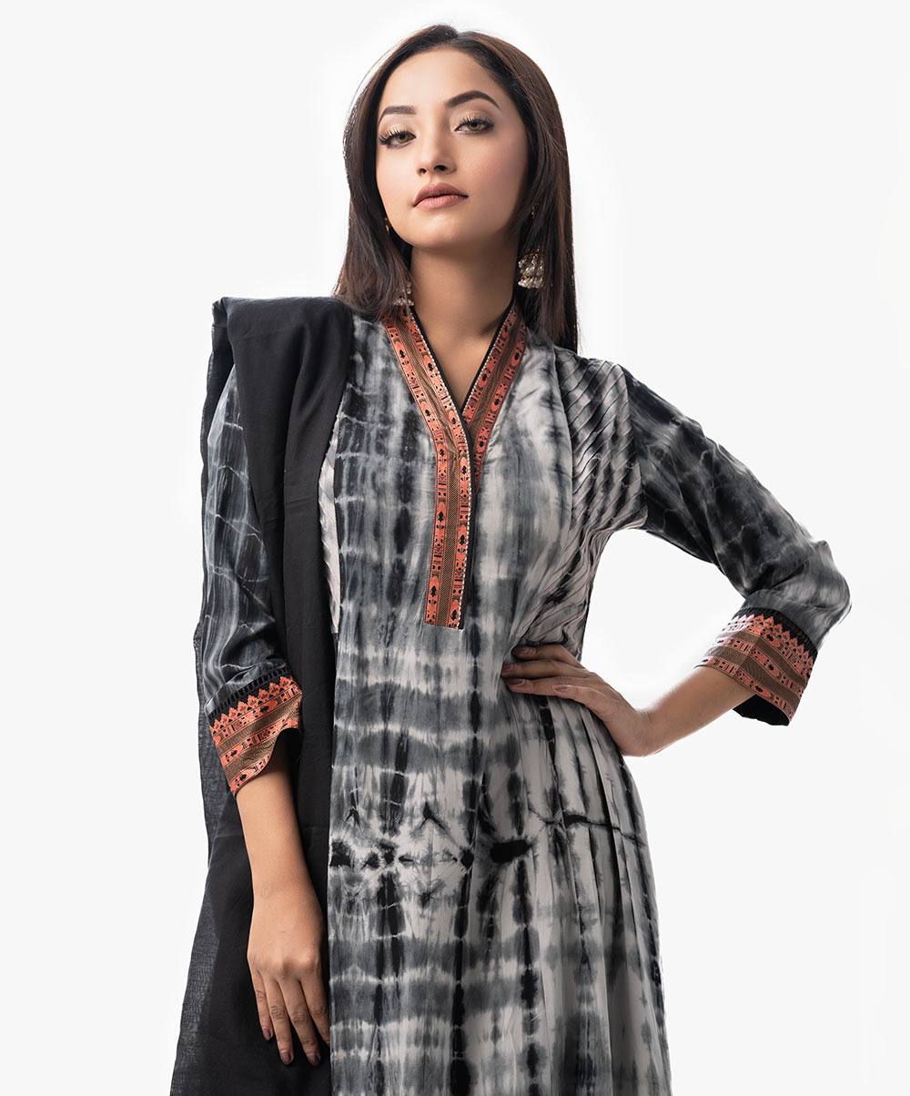 Black & White Shibori Dyed Salwar Kameez Set