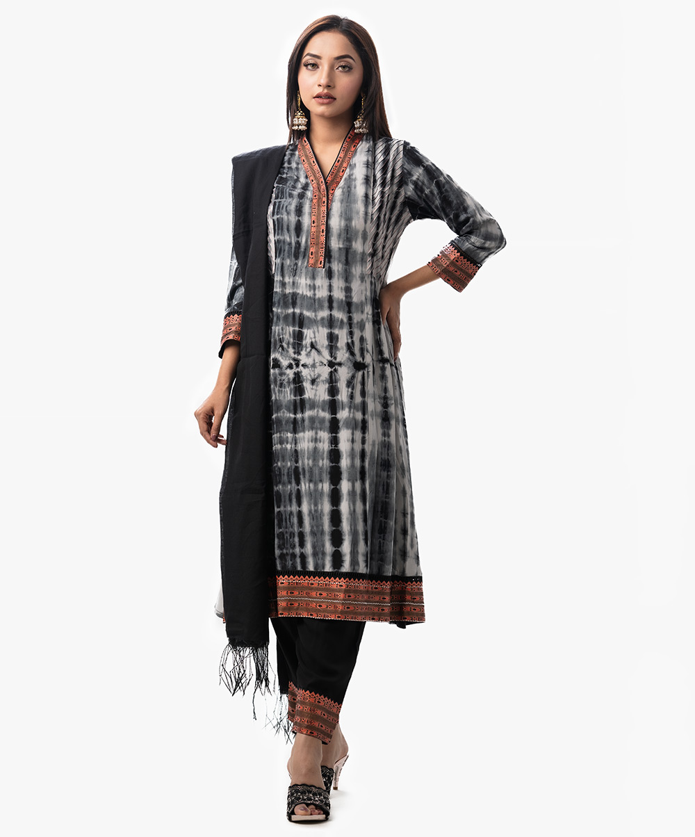 Black & White Shibori Dyed Salwar Kameez Set
