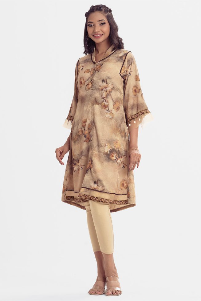 Long Pattern Tunic with karchupi (Handcrafted) Button