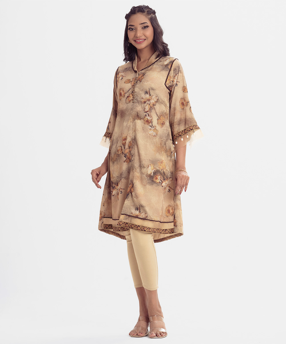 Long Pattern Tunic with karchupi (Handcrafted) Button