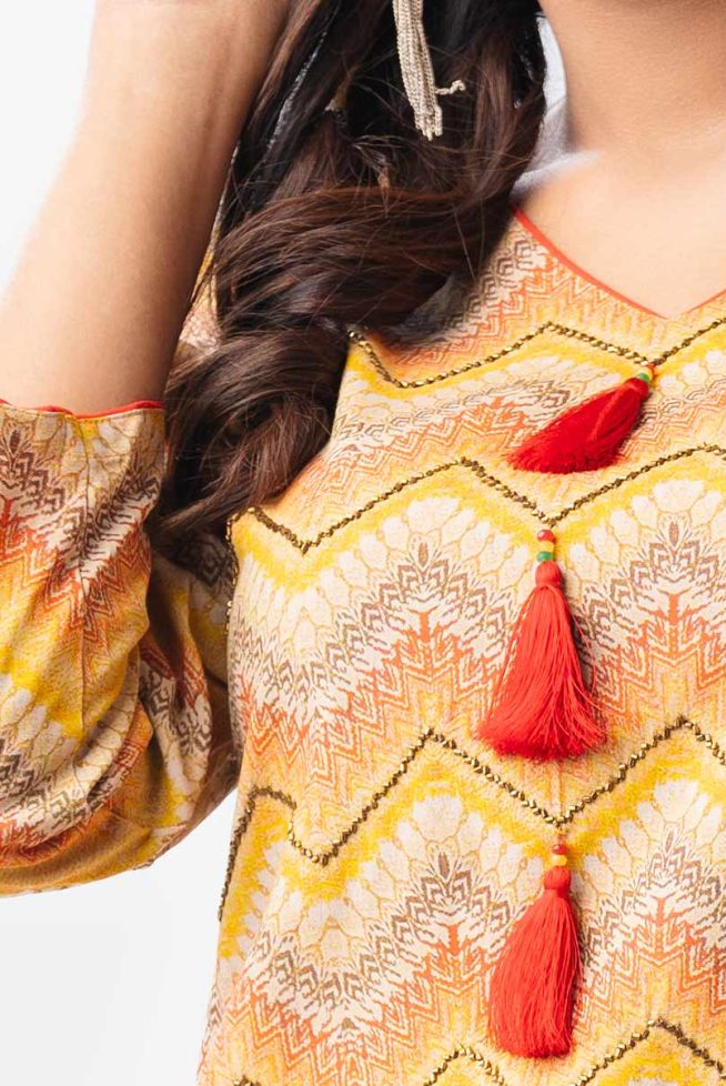 Chevron Printed Ankle Length Kamiz