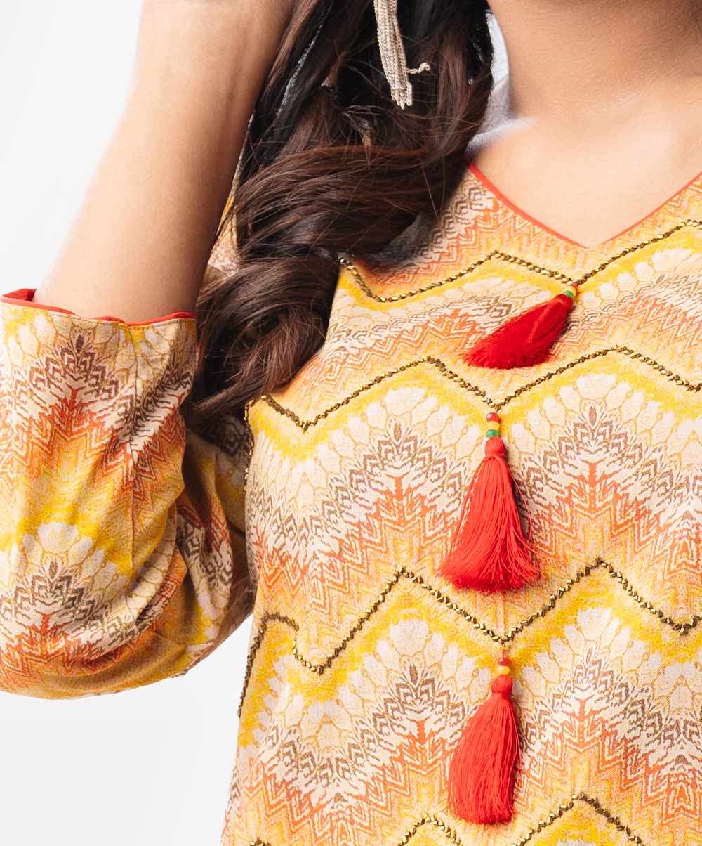 Chevron Printed Ankle Length Kamiz