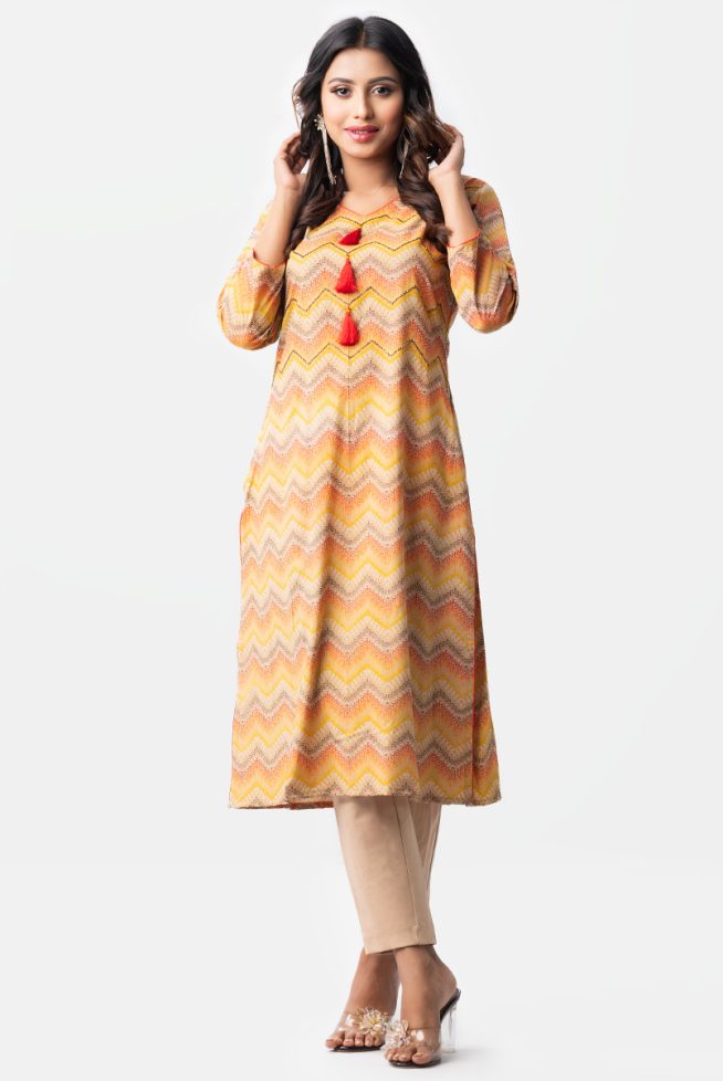 Chevron Printed Ankle Length Kamiz