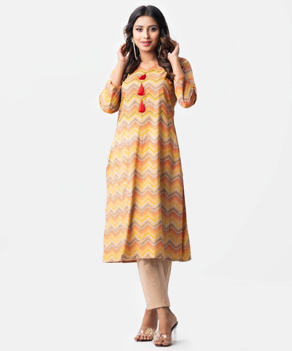 Chevron Printed Ankle Length Kamiz