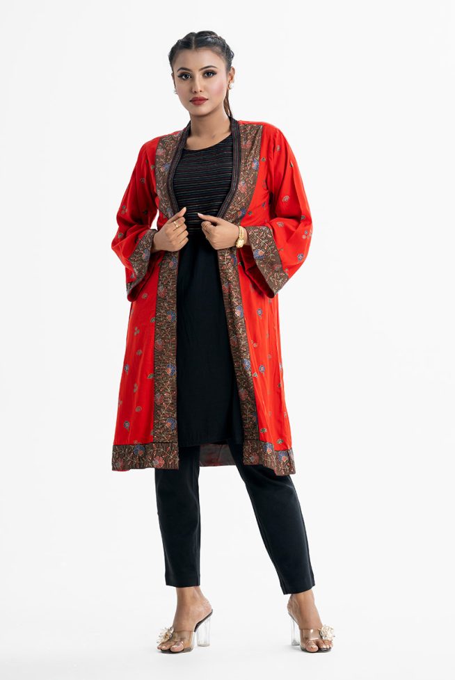 Printed Bell-sleeved Tunic with Shrug