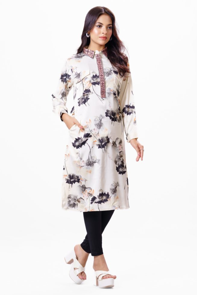 Floral Brush Paint Printed Formal Tunic
