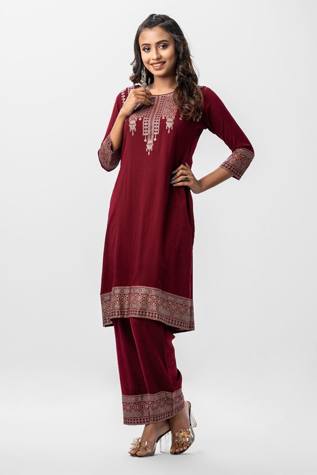 Maroon Women's Top-Bottom Set