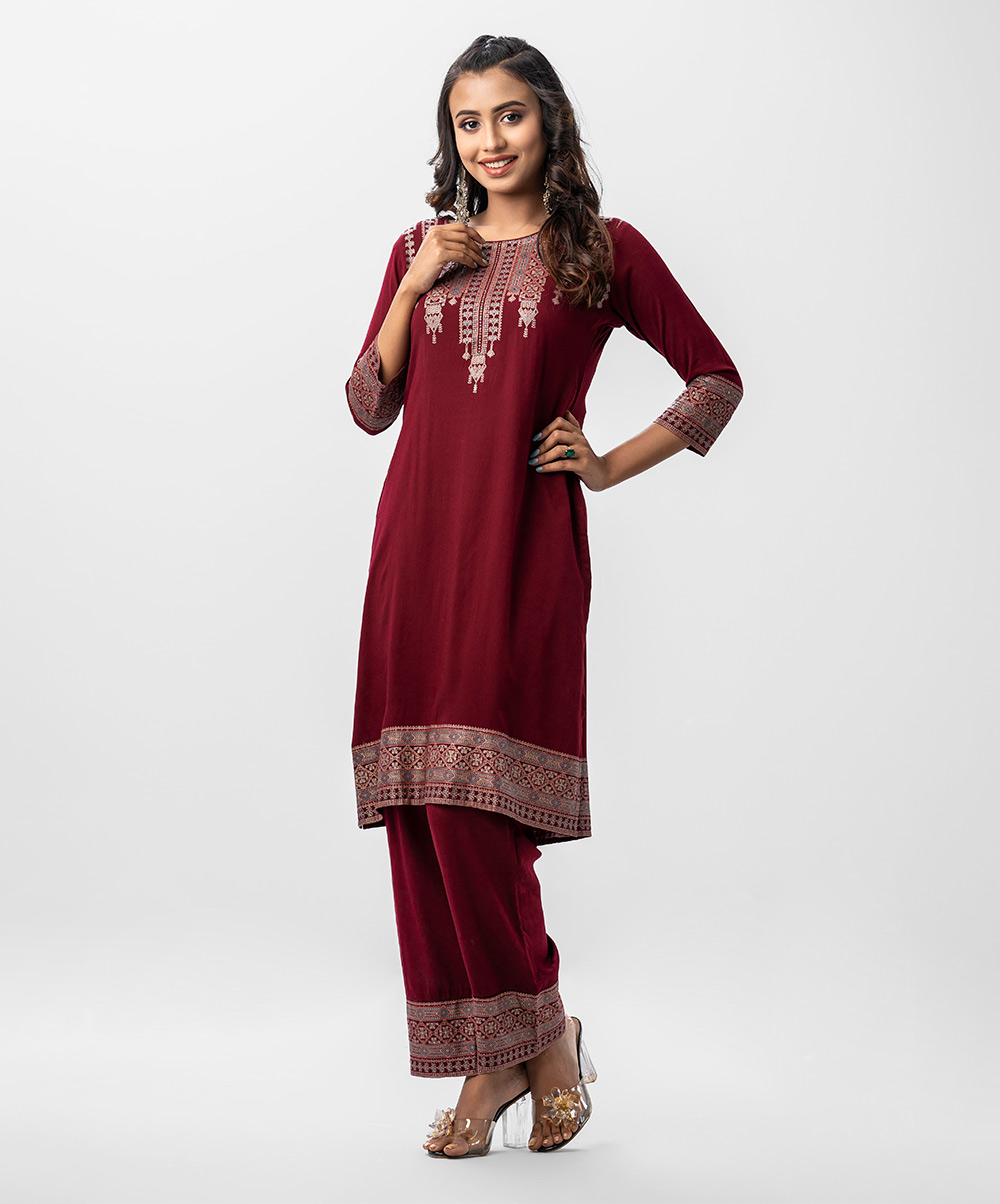 Maroon Women's Top-Bottom Set