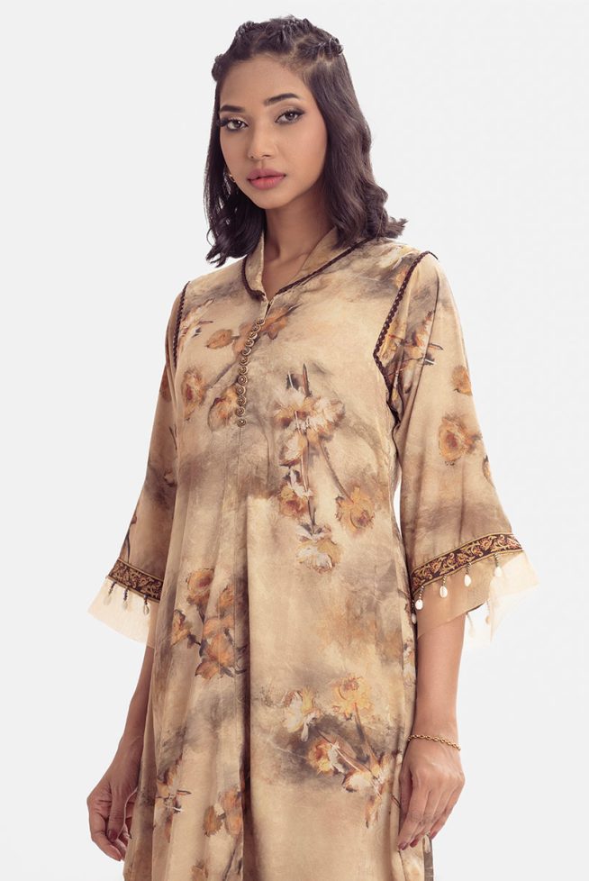 Long Pattern Tunic with karchupi (Handcrafted) Button