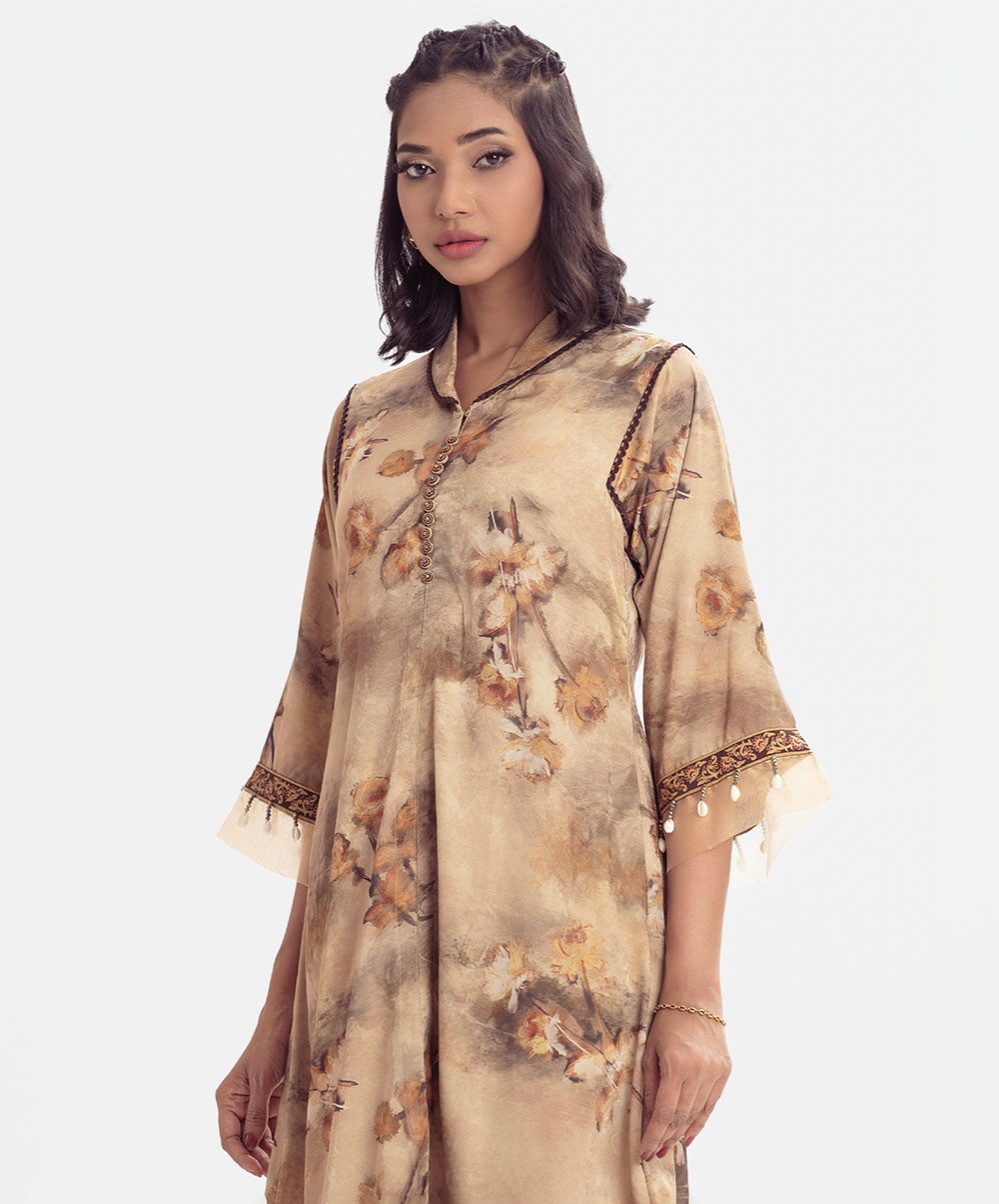 Long Pattern Tunic with karchupi (Handcrafted) Button