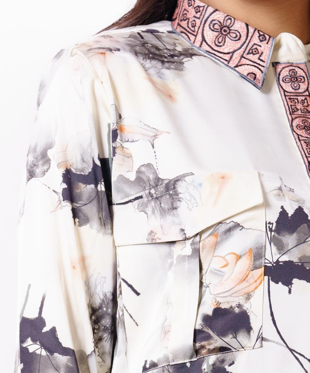 Floral Brush Paint Printed Formal Tunic