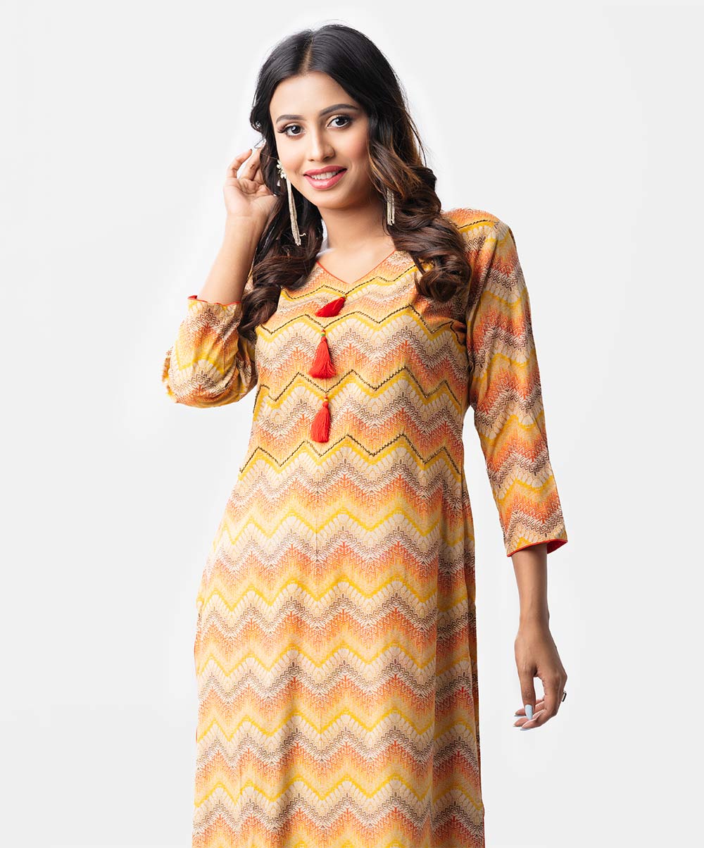 Chevron Printed Ankle Length Kamiz