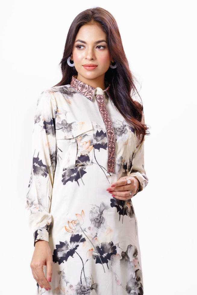 Floral Brush Paint Printed Formal Tunic
