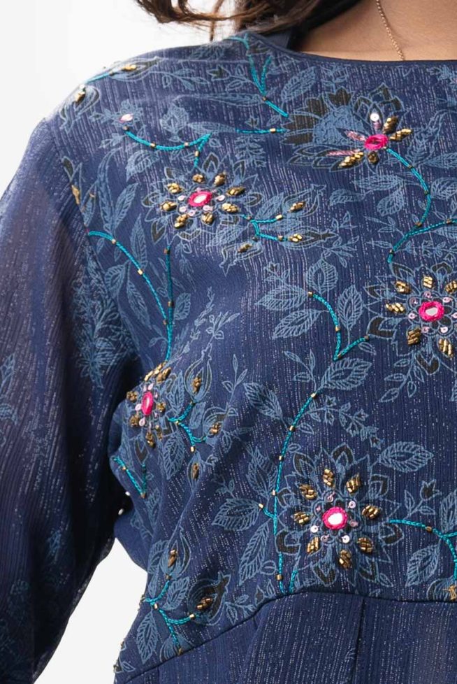 Flared Damask Tunic with Boxy Pleats