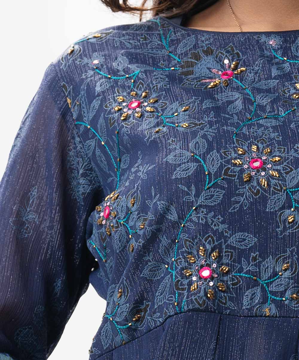 Flared Damask Tunic with Boxy Pleats