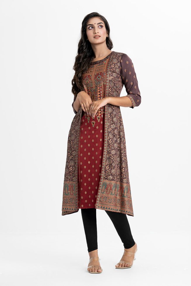 Maroon Combo Tunic with Shrug