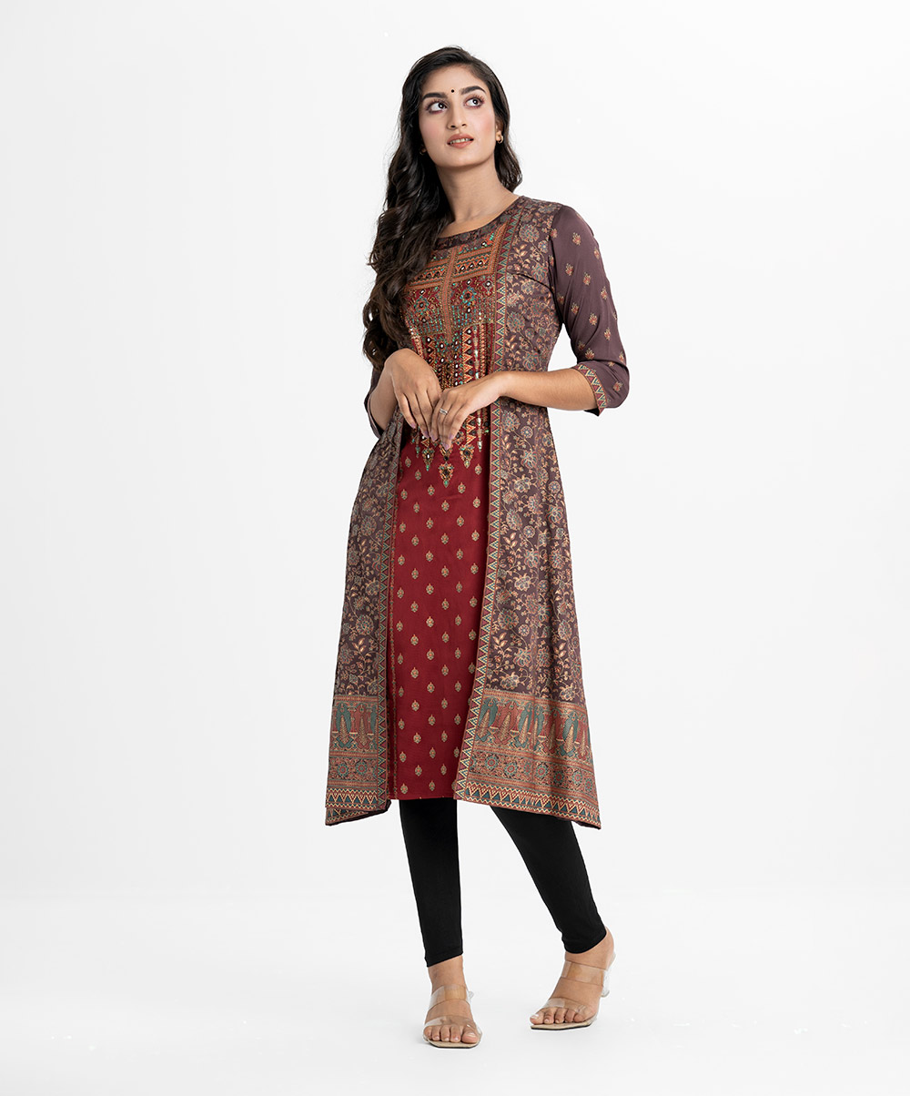 Maroon Combo Tunic with Shrug