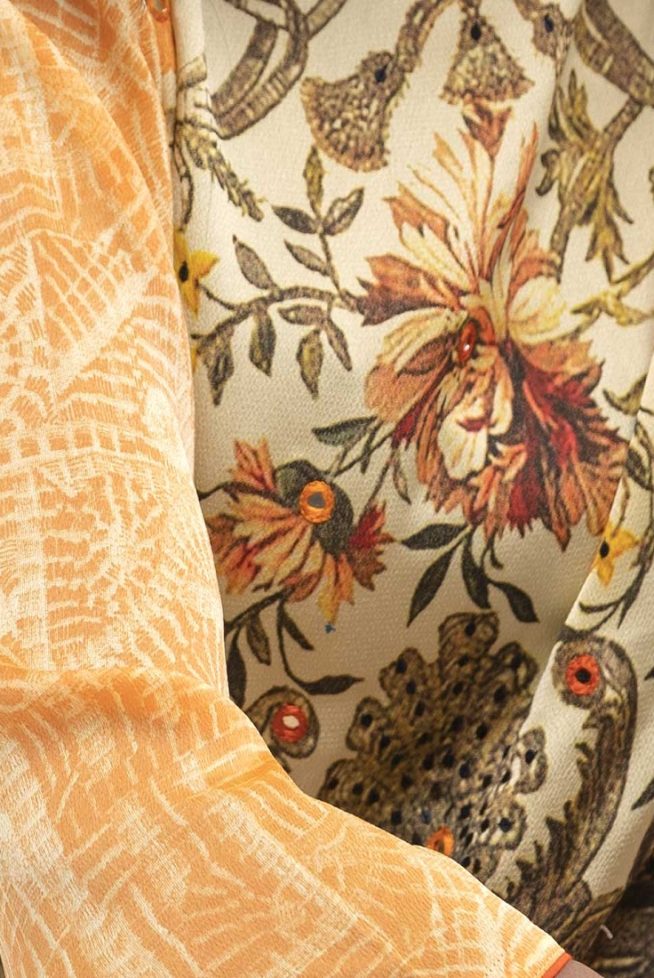 Yellow Crepe Frock Style Long Kameez