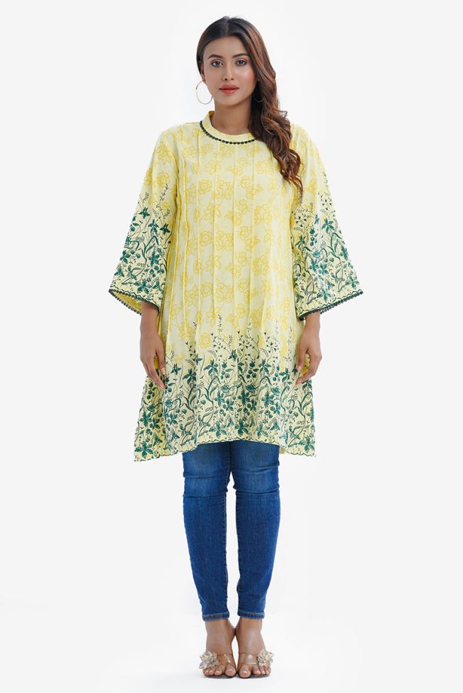 Women's Printed Yellow Tent Style Tunic