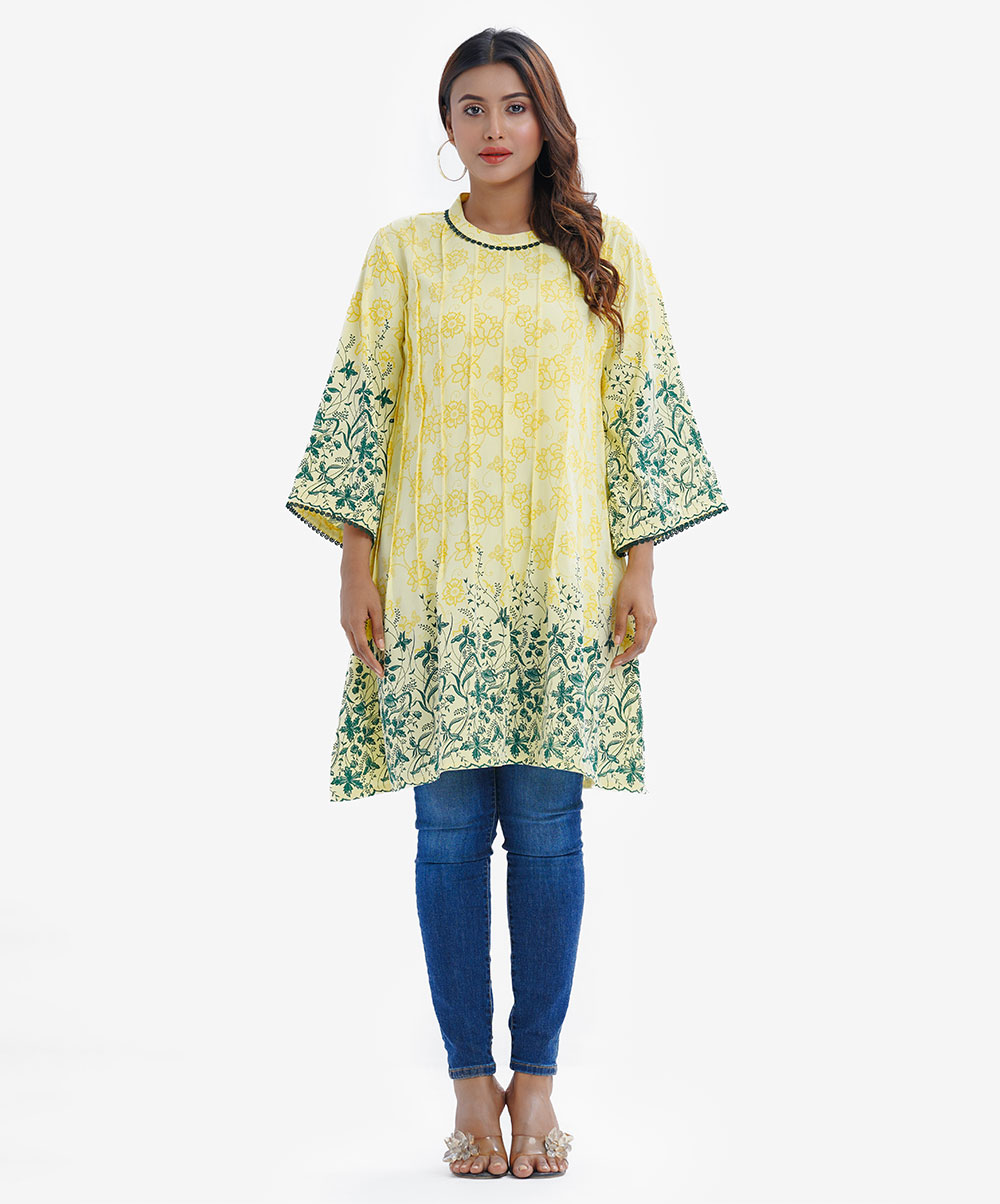 Women's Printed Yellow Tent Style Tunic