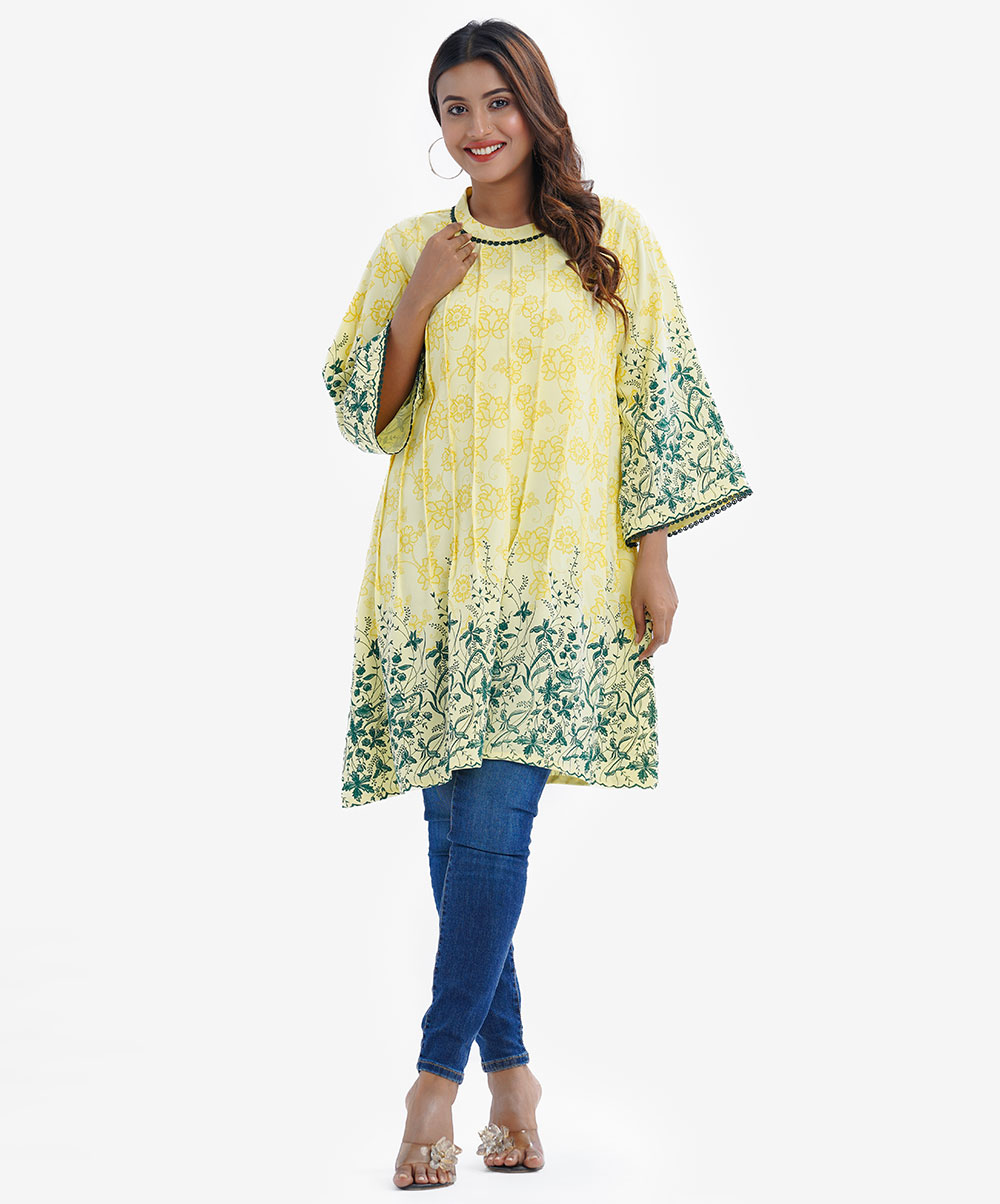 Women's Printed Yellow Tent Style Tunic
