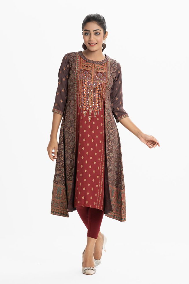 Maroon Combo Tunic with Shrug