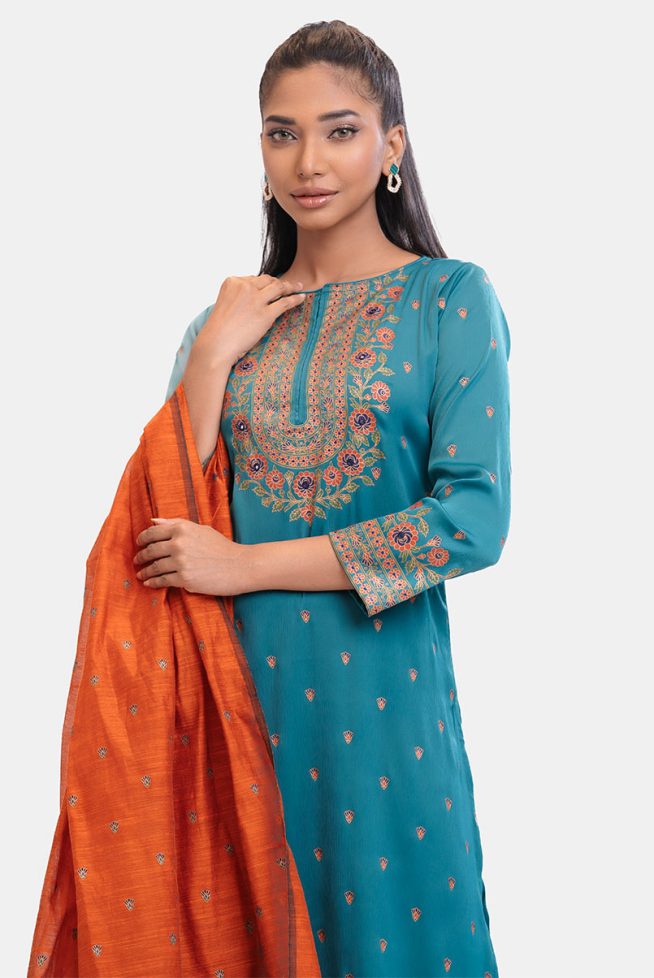 Women's Blue Straight Salwar Kameez