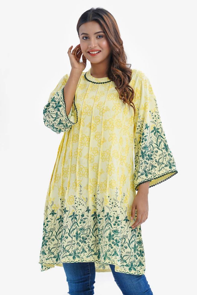 Women's Printed Yellow Tent Style Tunic