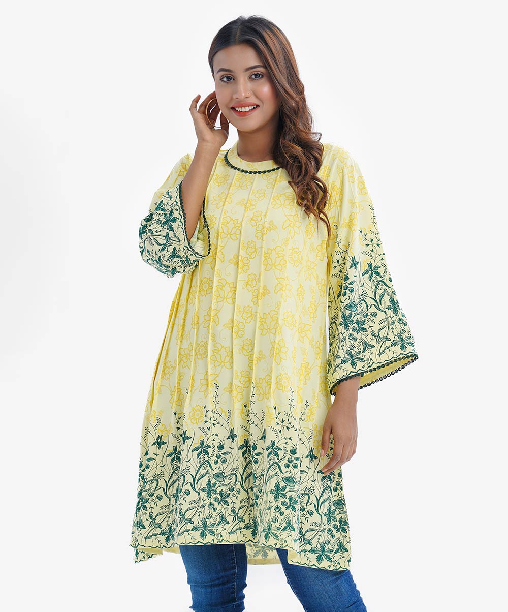 Women's Printed Yellow Tent Style Tunic