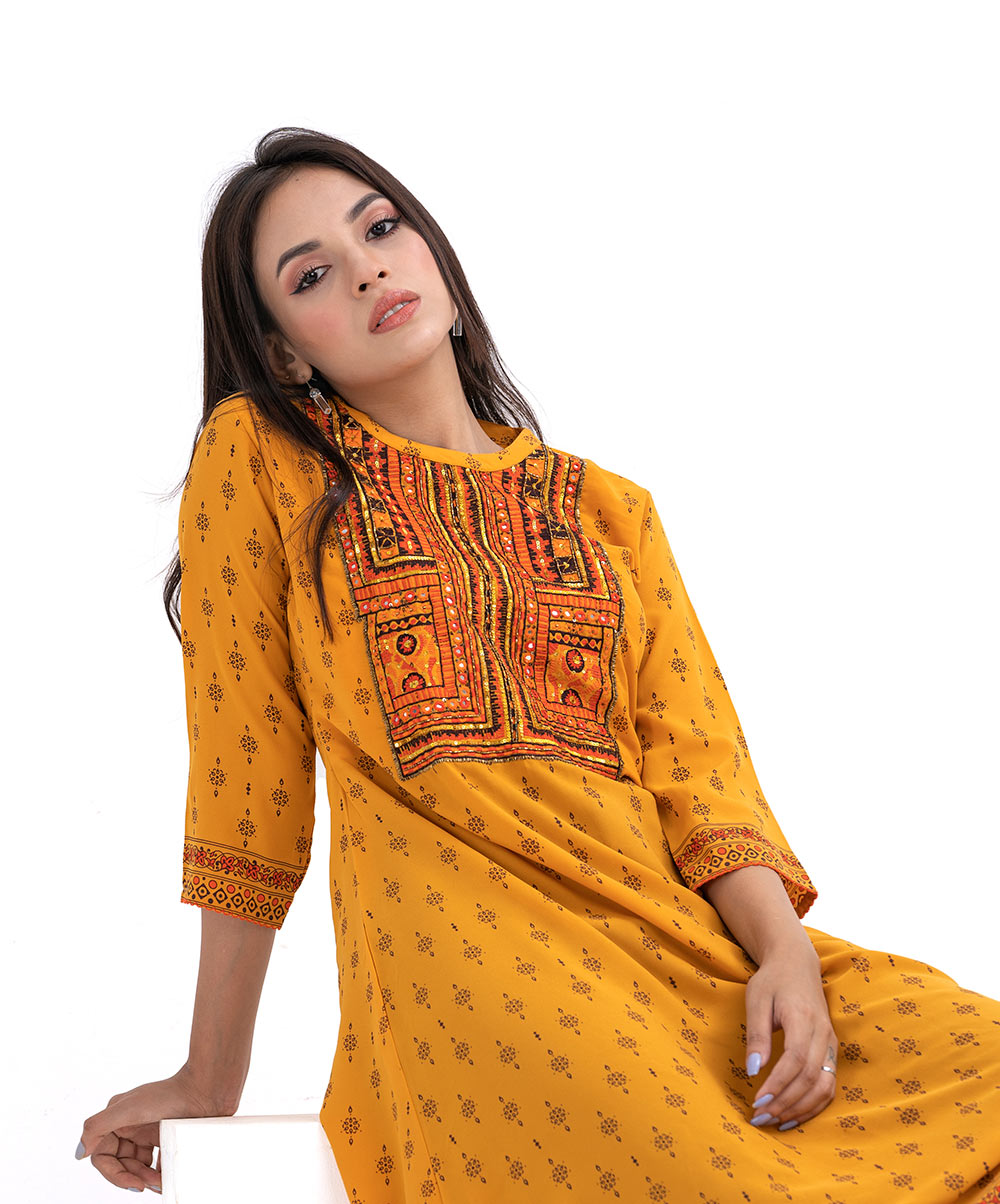 Yellow Georgette Handcrafted Kameez