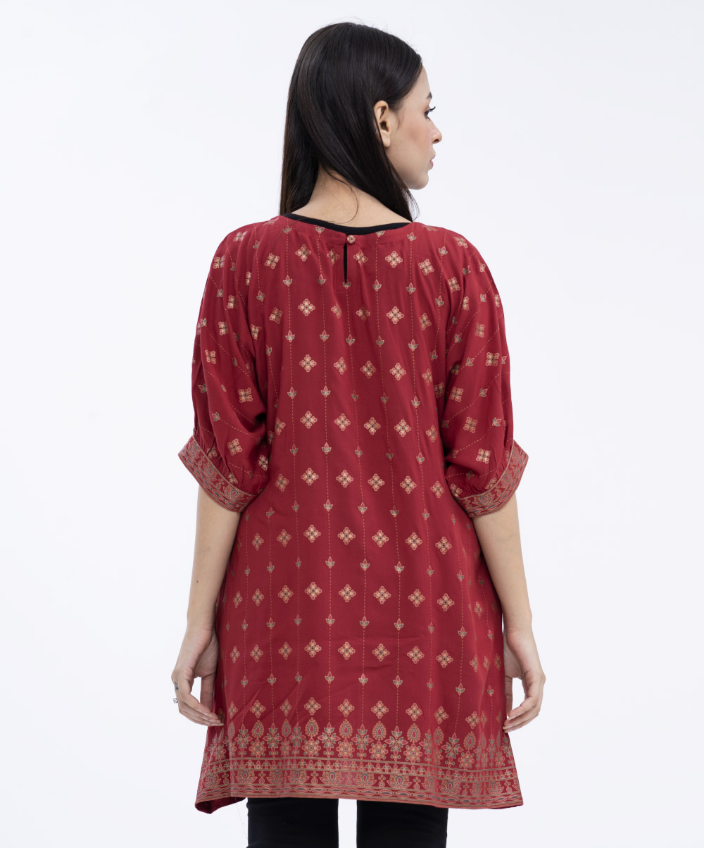 Gathered Waist Flared Tunic with Drop Puff Sleeves