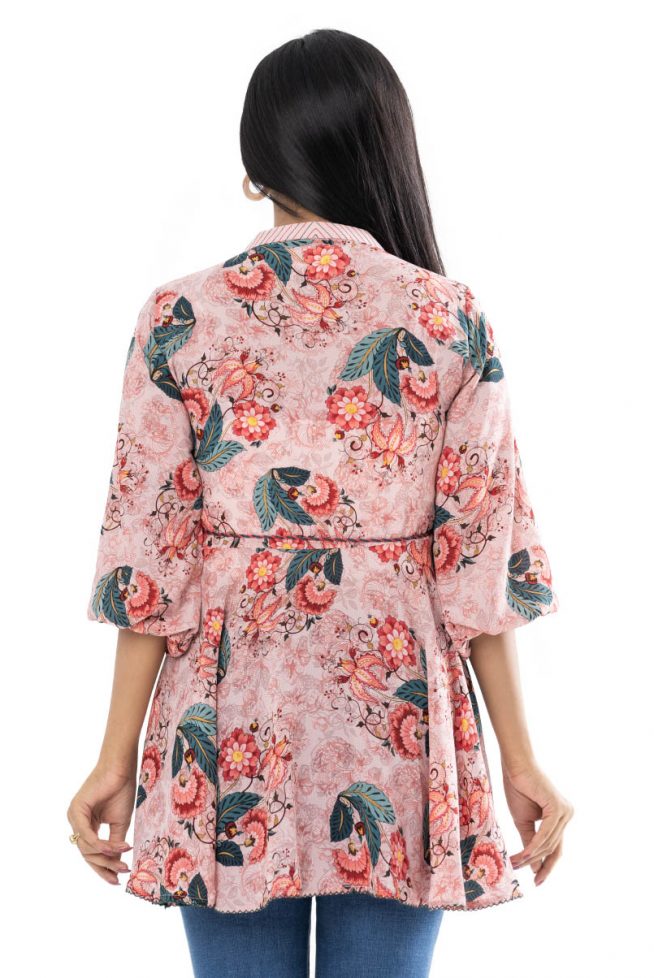 Traditional Floral Printed Blouson Style Top