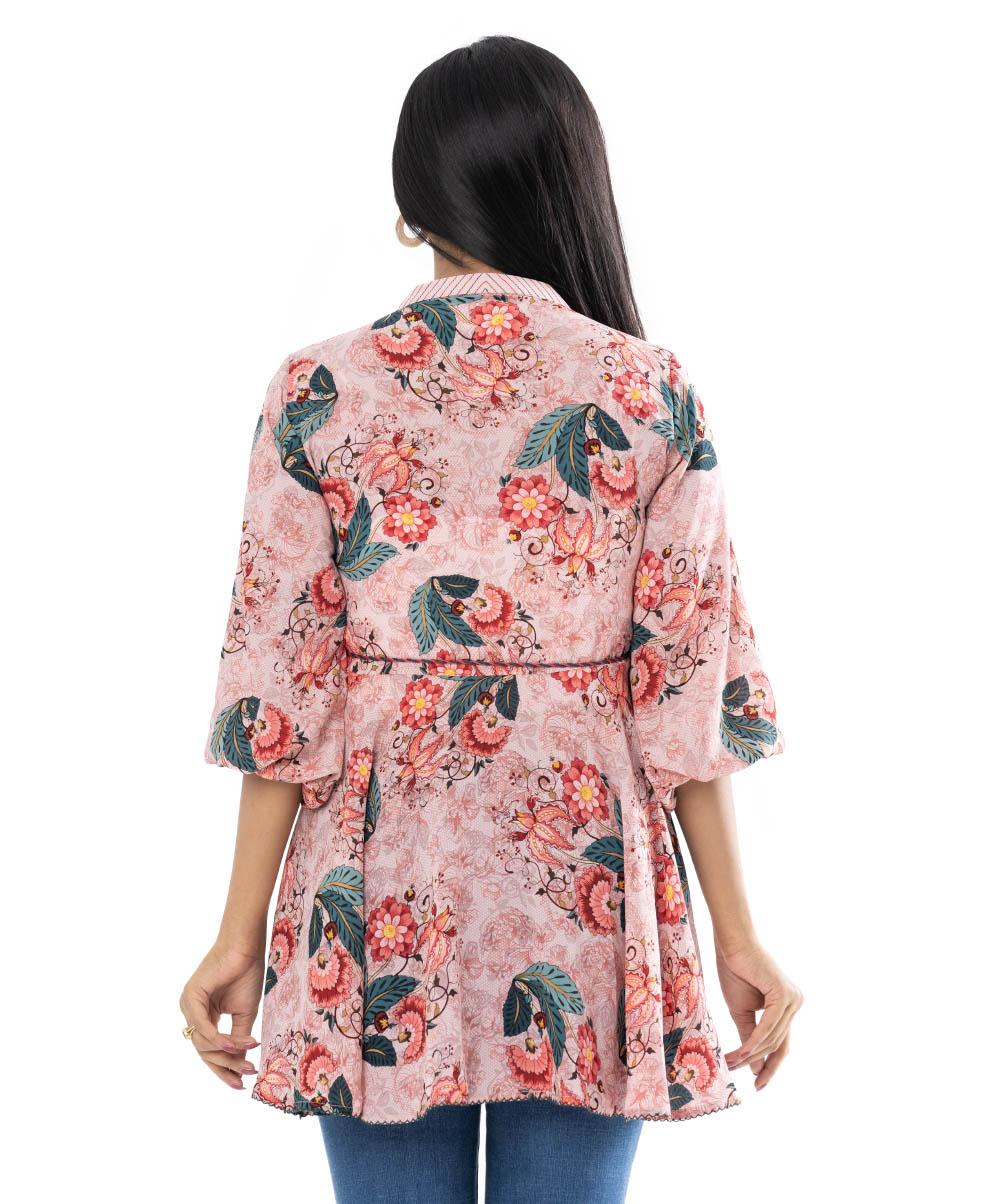 Traditional Floral Printed Blouson Style Top
