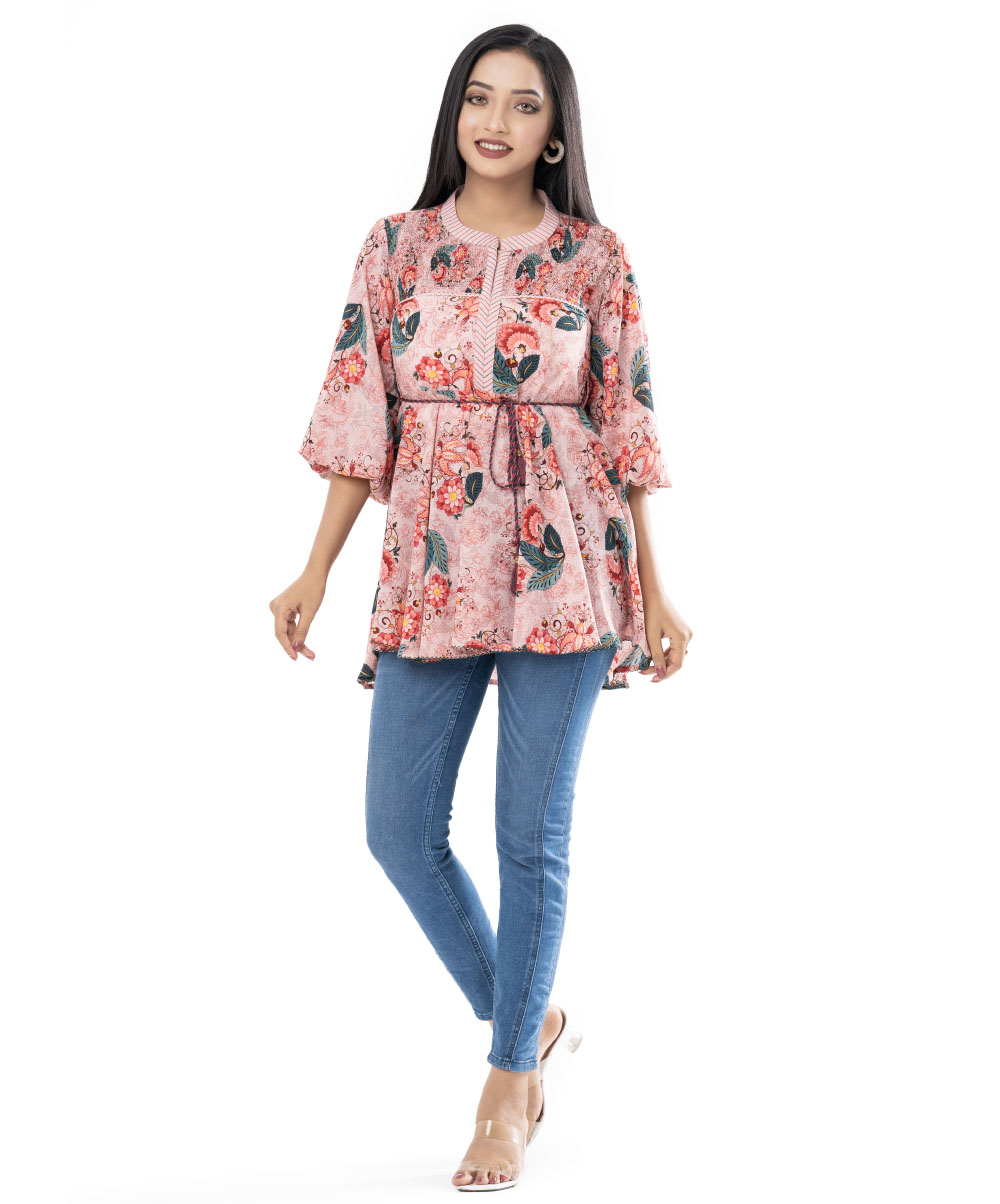 Traditional Floral Printed Blouson Style Top
