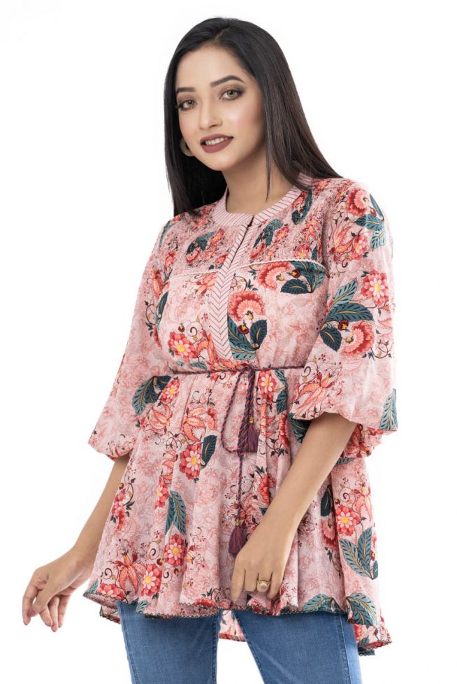 Traditional Floral Printed Blouson Style Top