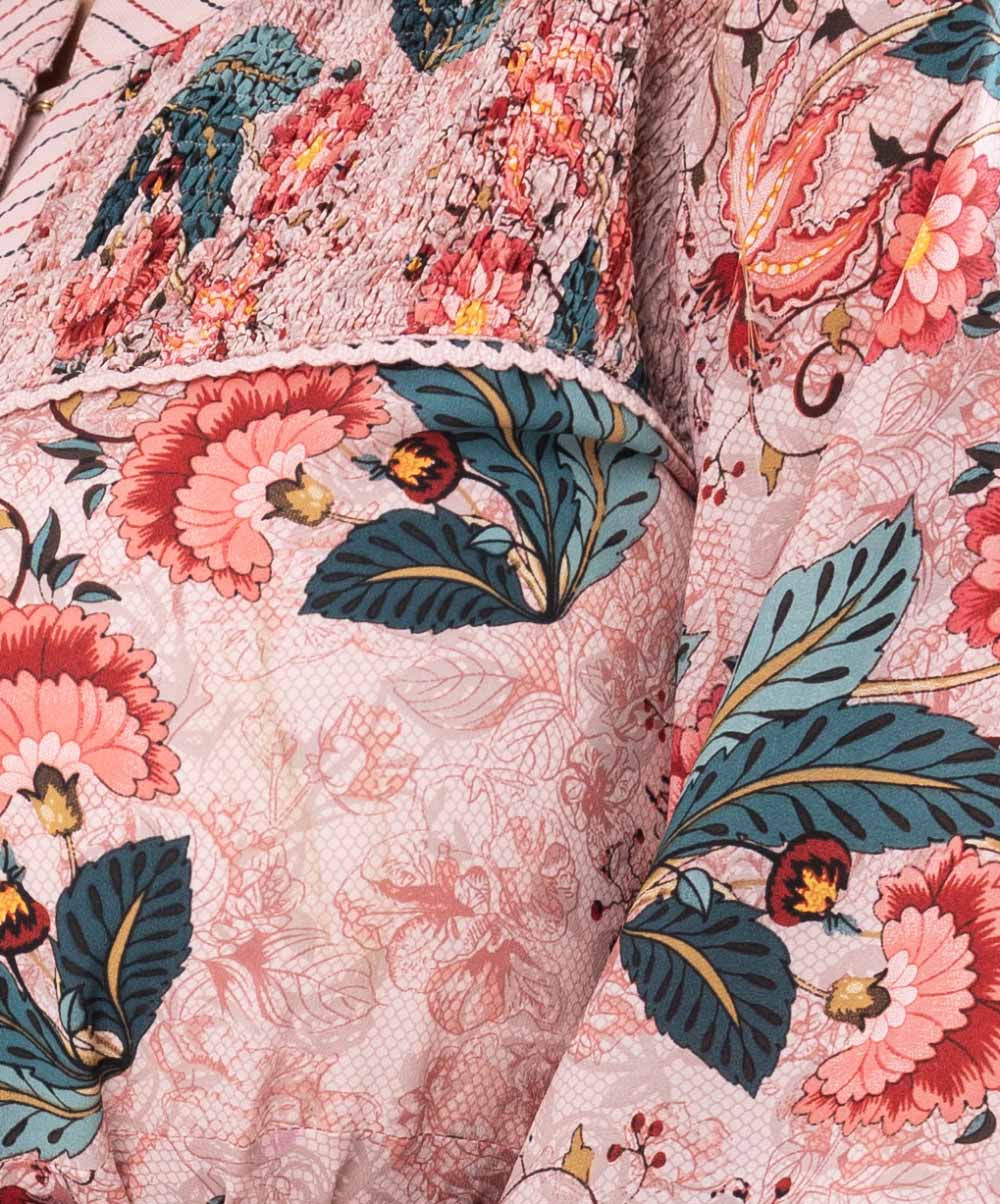 Traditional Floral Printed Blouson Style Top