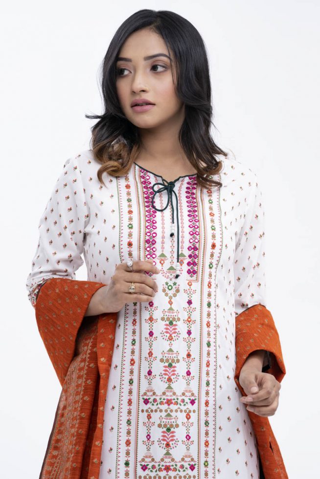 Ethnic Printed Patterned Tunic with Bottom & Blended Scarf