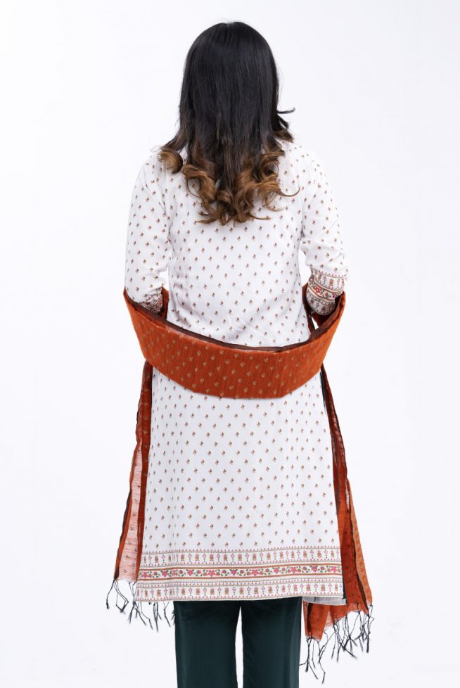 Ethnic Printed Patterned Tunic with Bottom & Blended Scarf