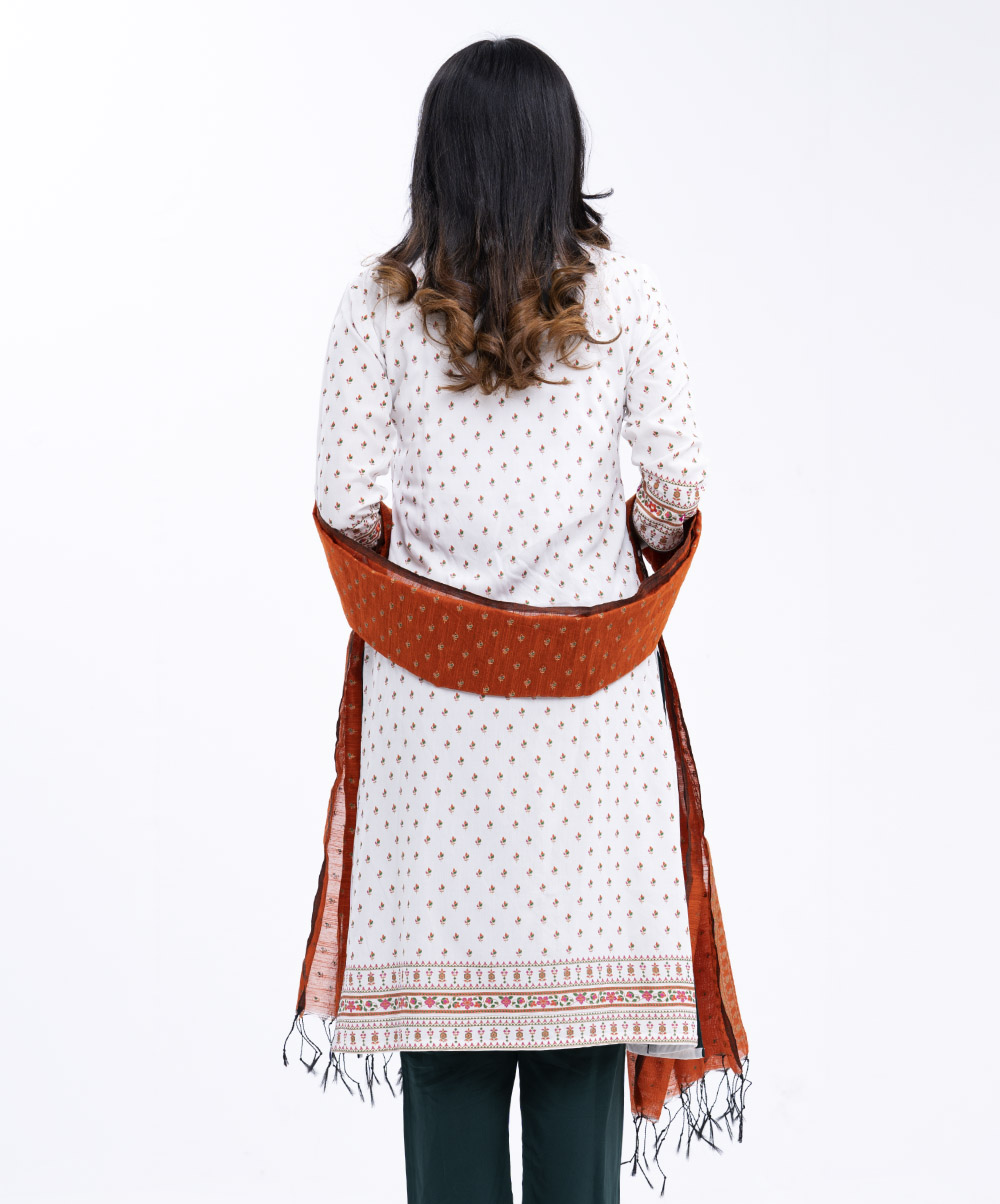 Ethnic Printed Patterned Tunic with Bottom & Blended Scarf