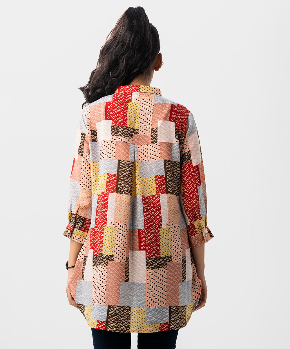 Women's Hi-Low Patch Printed Styled Shirt