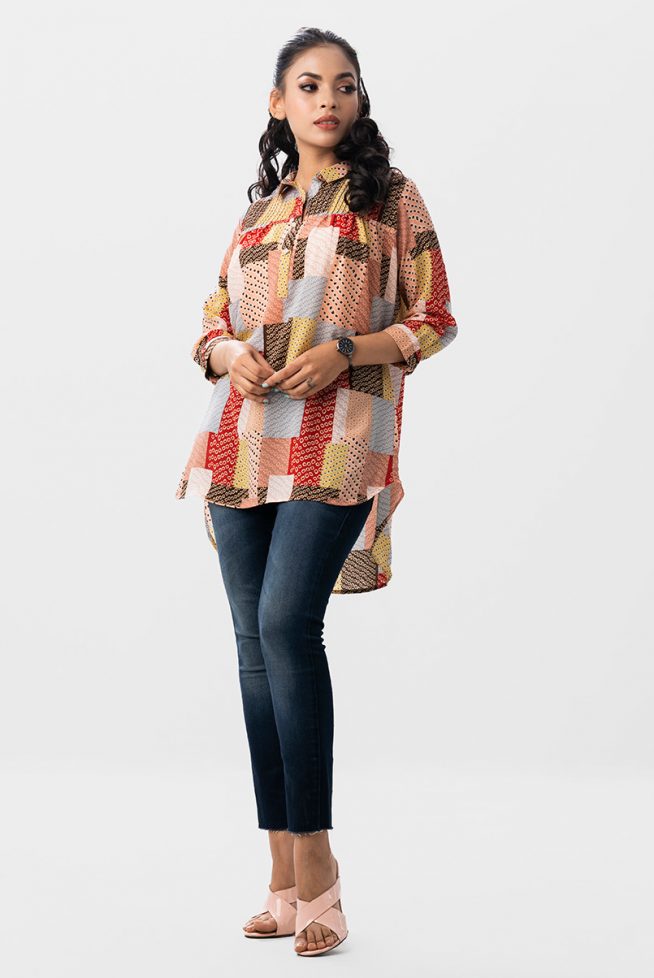 Women's Hi-Low Patch Printed Styled Shirt