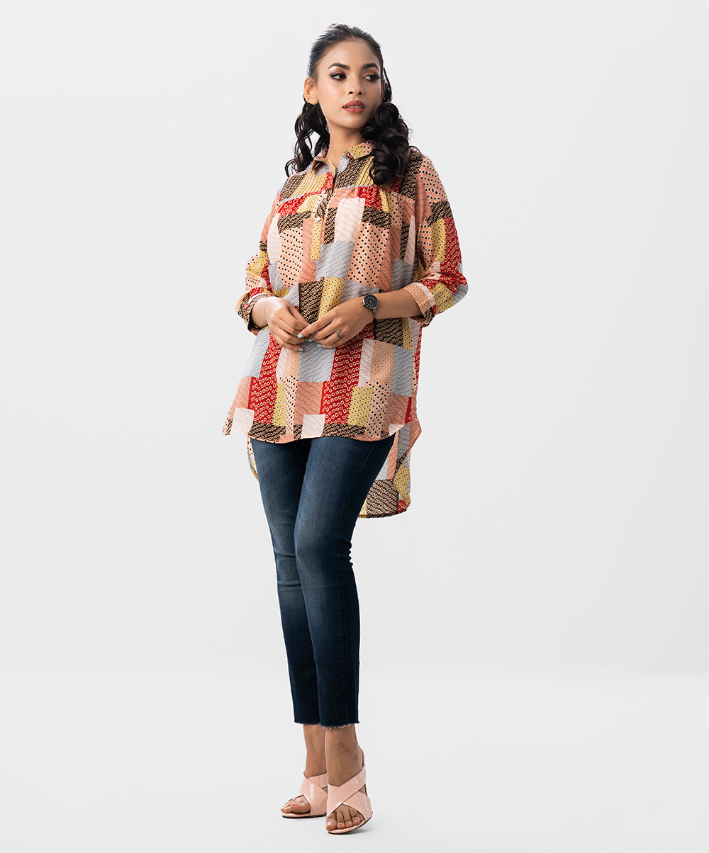 Women's Hi-Low Patch Printed Styled Shirt