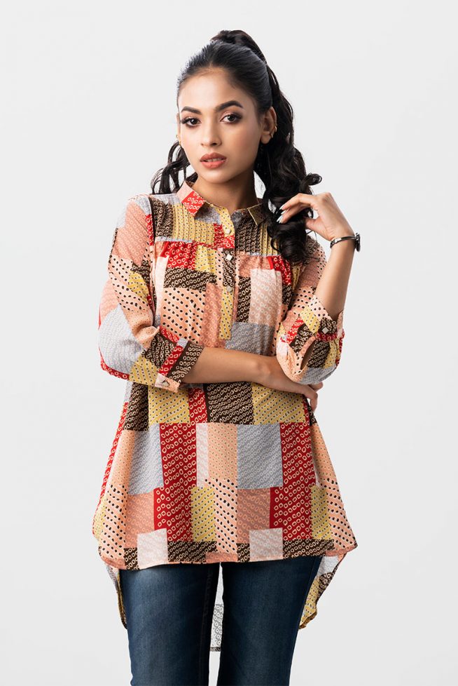 Women's Hi-Low Patch Printed Styled Shirt